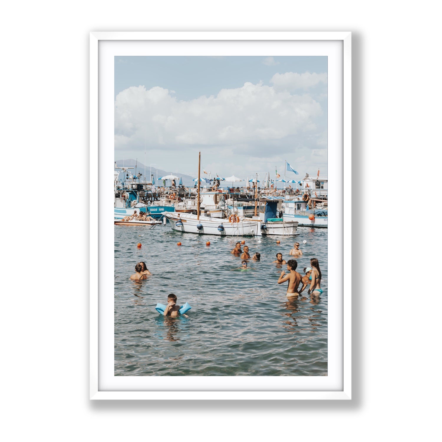 Vacanze Italiane Sorrento Italian coastal wall art Gallery fine art print in white frame with matboard