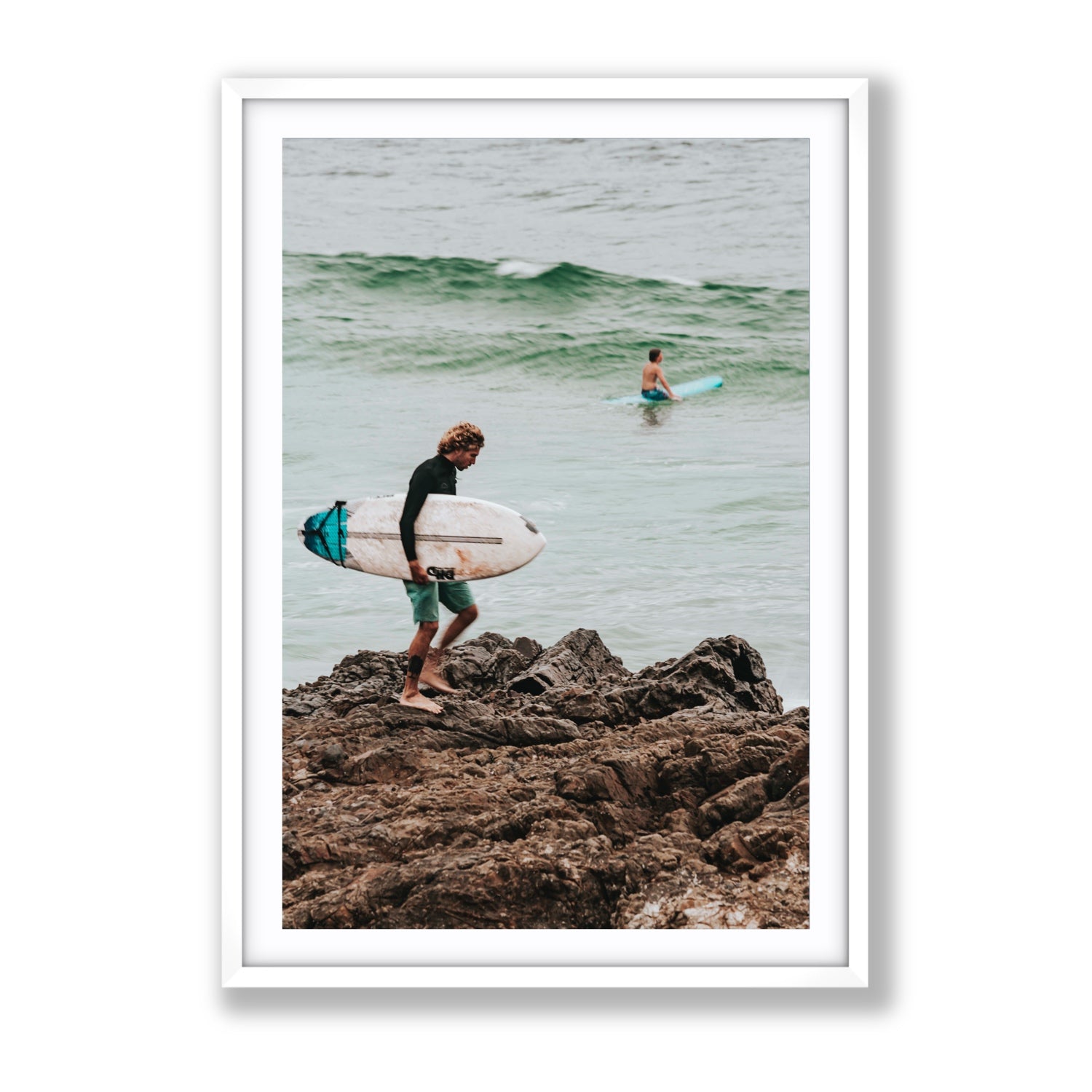 Not All Who Wander Are Lost Byron Bay Surf wall art Gallery fine art print in white frame with matboard