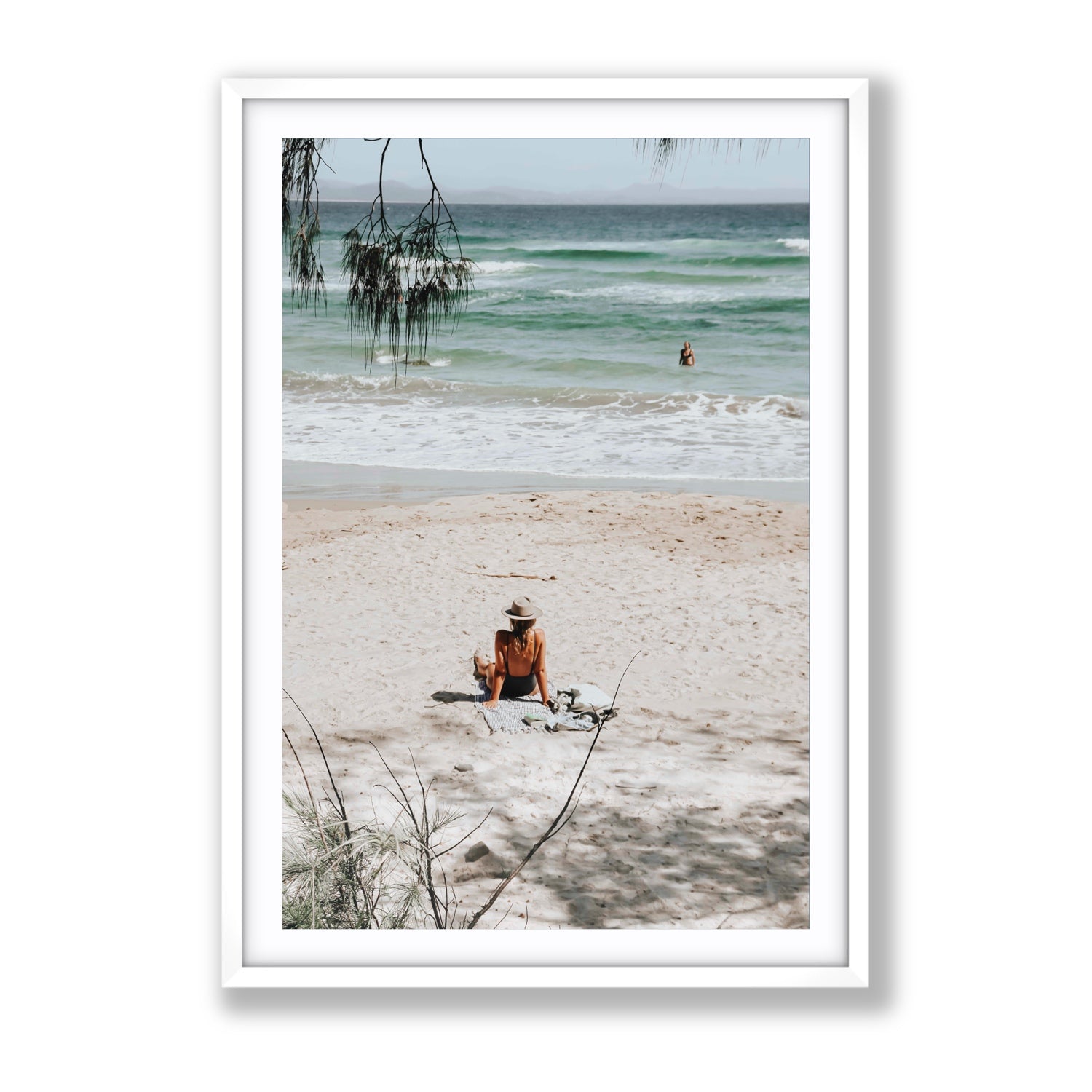 Take It Easy Byron Bay beach coastal decor wall art Gallery fine art print in white frame with matboard