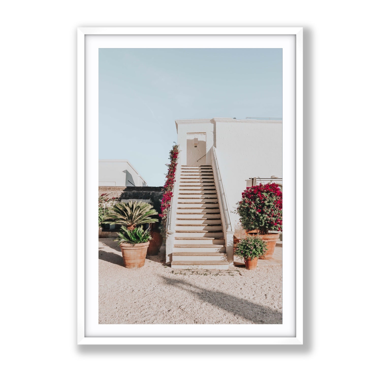 Tranquil Ascent Puglia Italian wall art Gallery fine art print in white frame with matboard