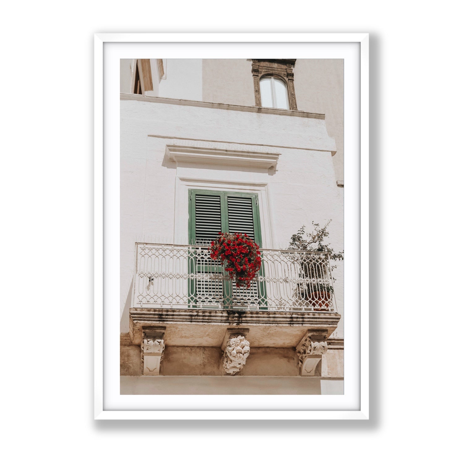Balcone Estivo Puglia Italian wall art Gallery fine art print in white frame with matboard