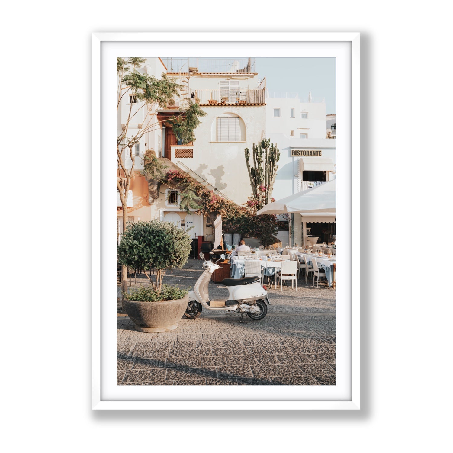 Ristorante Ischia Italian Mediterranean decor wall art Gallery fine art print in white frame with matboard