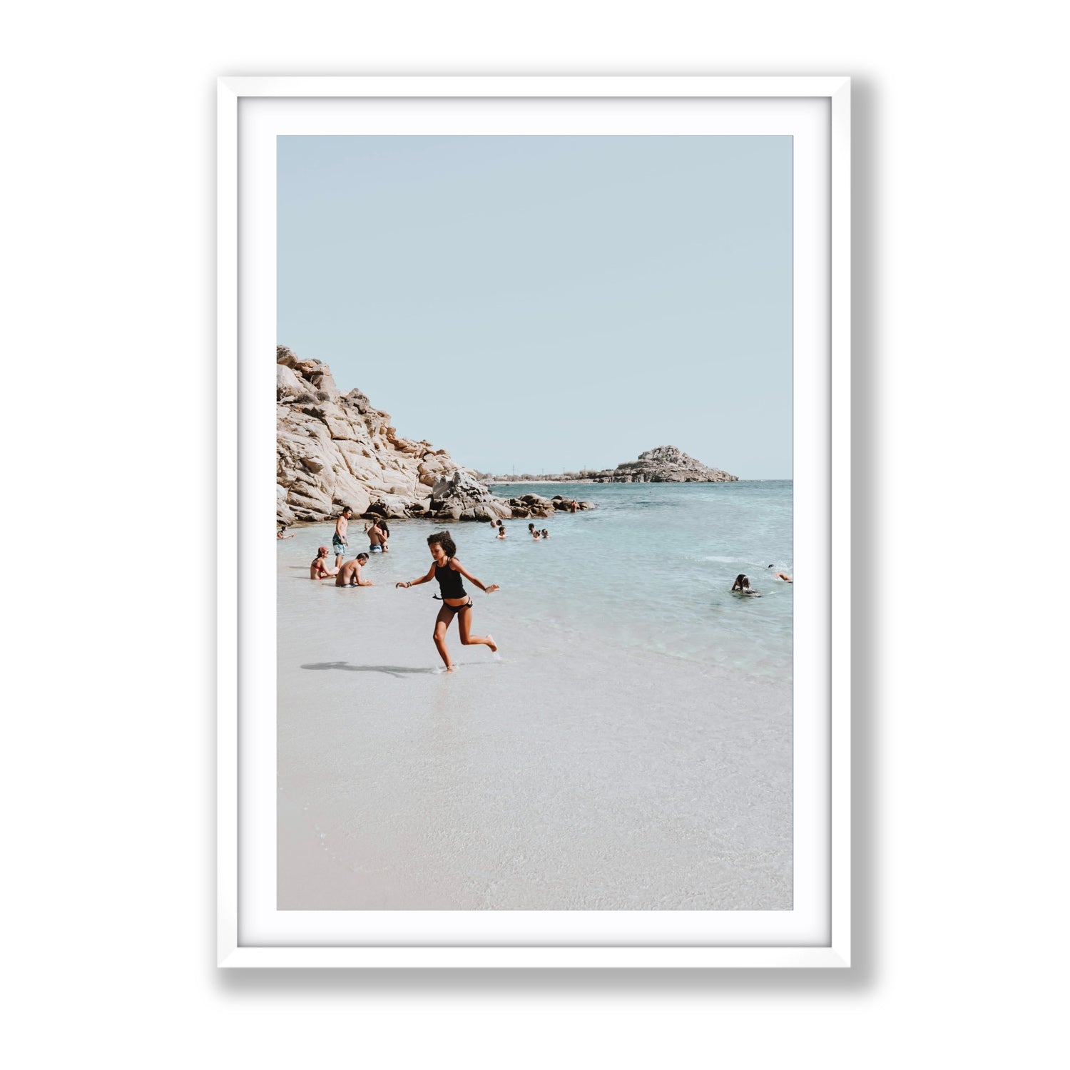 Skipping Angel Mykonos Greek island decor wall art Gallery fine art print in white frame with matboard