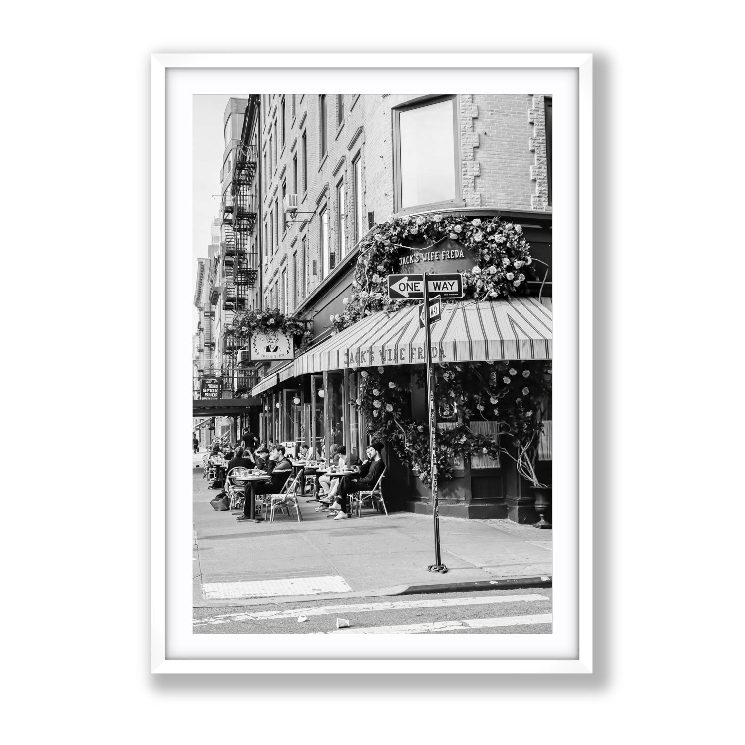 Freda's Feast New York NYC Black & White wall art Gallery fine art print in white frame with matboard