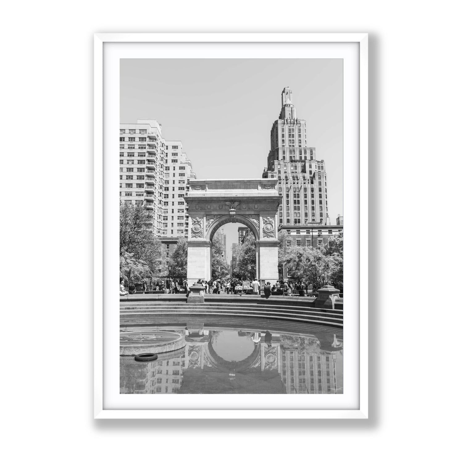 Washington Skyline New York NYC Black & White wall art Gallery fine art print in white frame with matboard