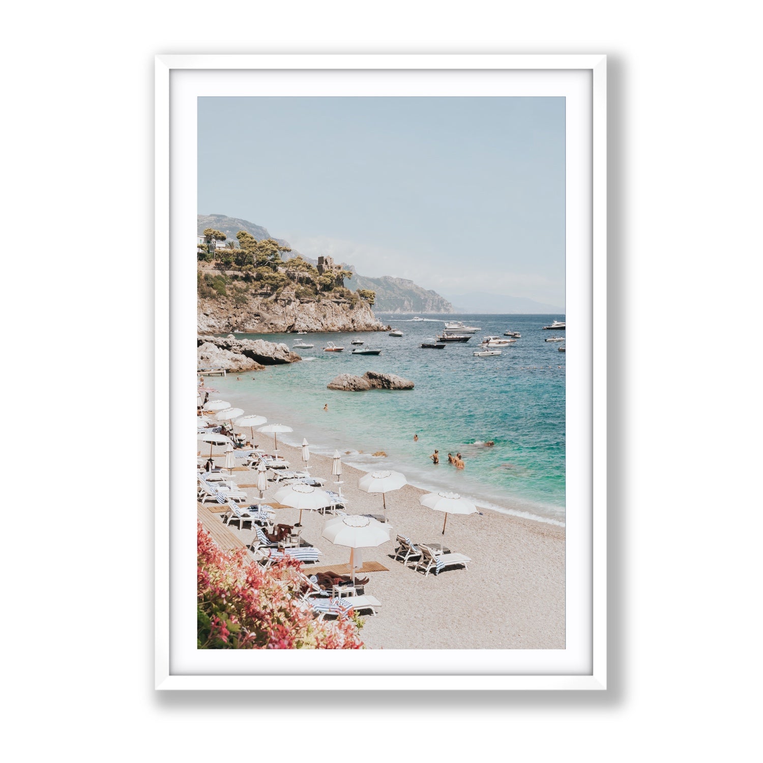 Seaview Refuge Amalfi coastal wall art gallery fine art print in white frame with matboard