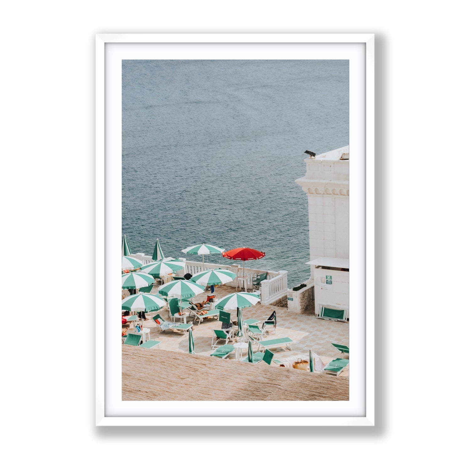 Lido Italiano Puglia beach Italian wall art Gallery fine art print in white frame with matboard