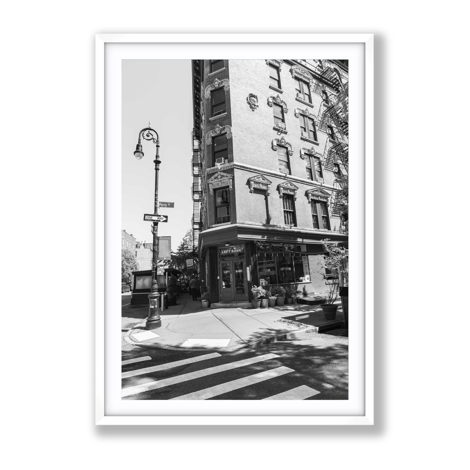 Parisian On Perry New York NYC Black & White wall art Gallery fine art print in white frame with matboard