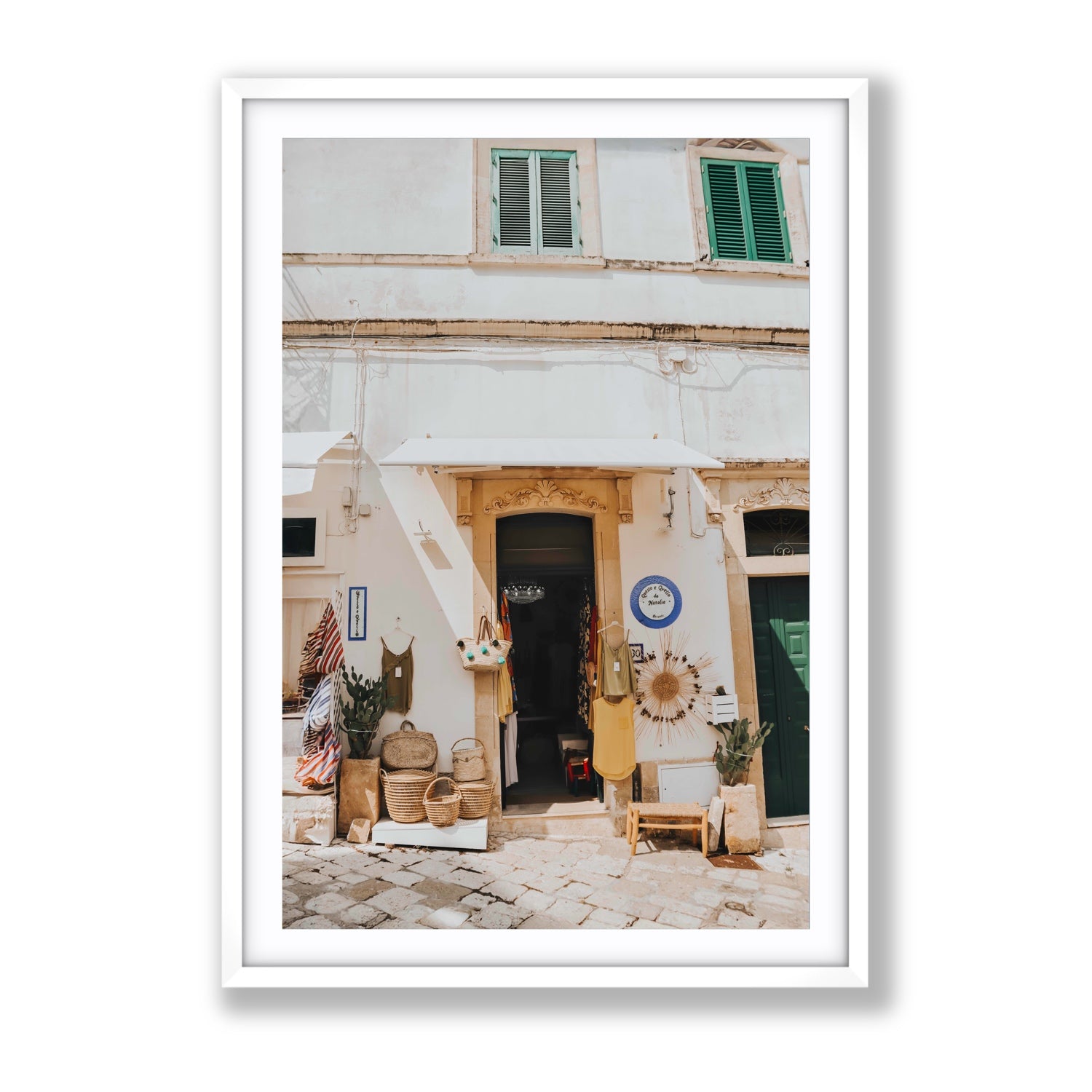 Artisan Ambience Puglia Italian wall art Gallery fine art print in white frame with matboard