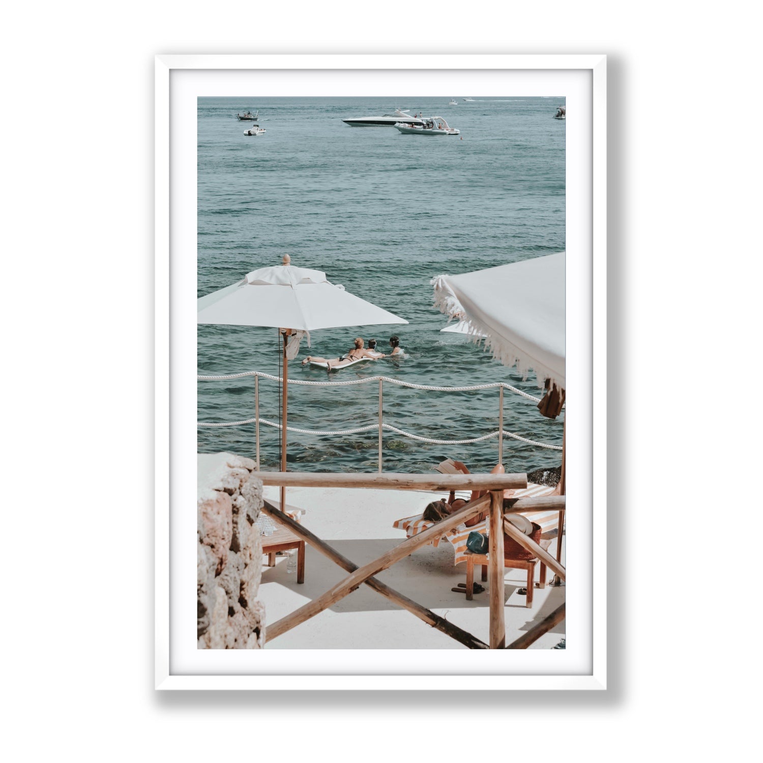 Hideaway Tuscany coastal Mediterranean wall art Gallery fine art print in white frame with matboard
