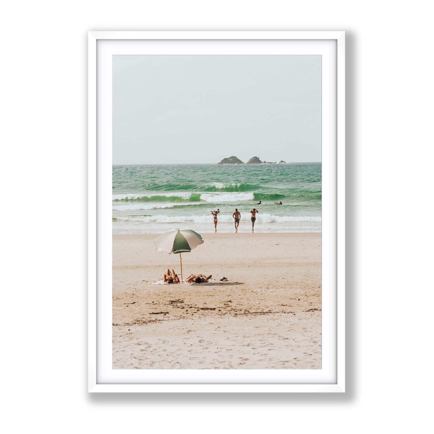 Escape The Ordinary Byron Bay coastal decor wall art Gallery fine art print in white frame with matboard