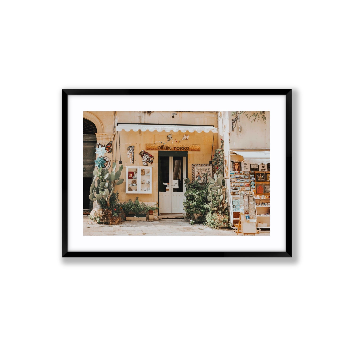Mosaic Workshop Puglia Italian wall art Large fine art print in black frame with matboard