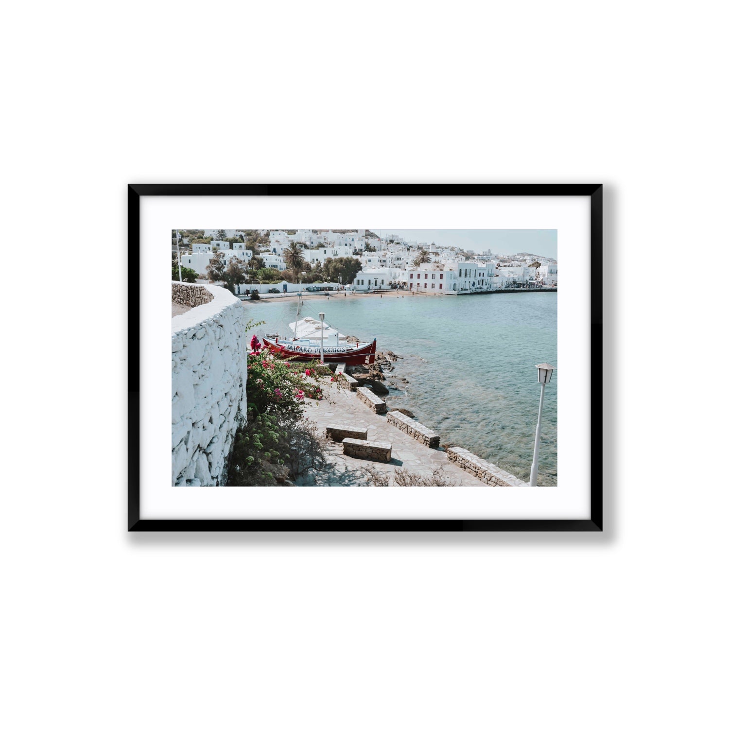 Harika Mykonos Greek island wall art Large fine art print in black frame with matboard