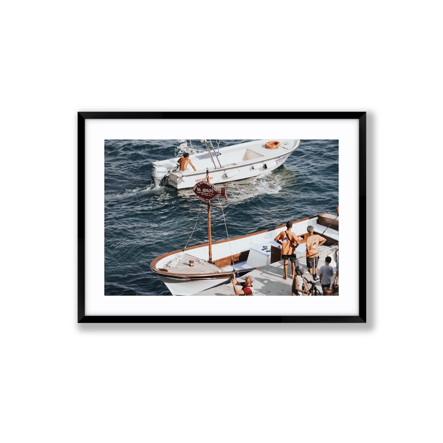 Water Taxi Positano wall art Large fine art print in black frame with matboard