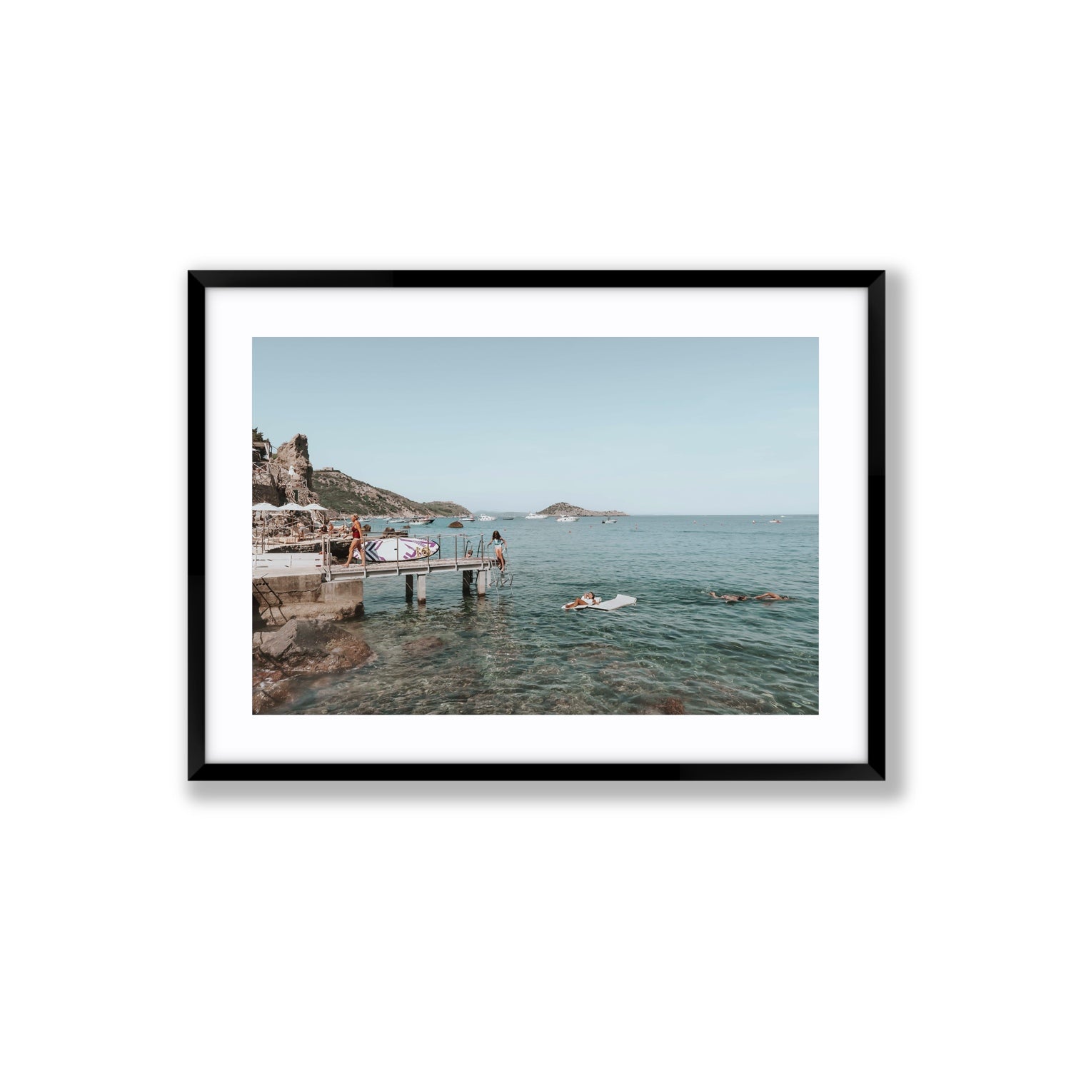 Retro Glamour Tuscany coastal Italian wall art Large fine art print in black frame with matboard