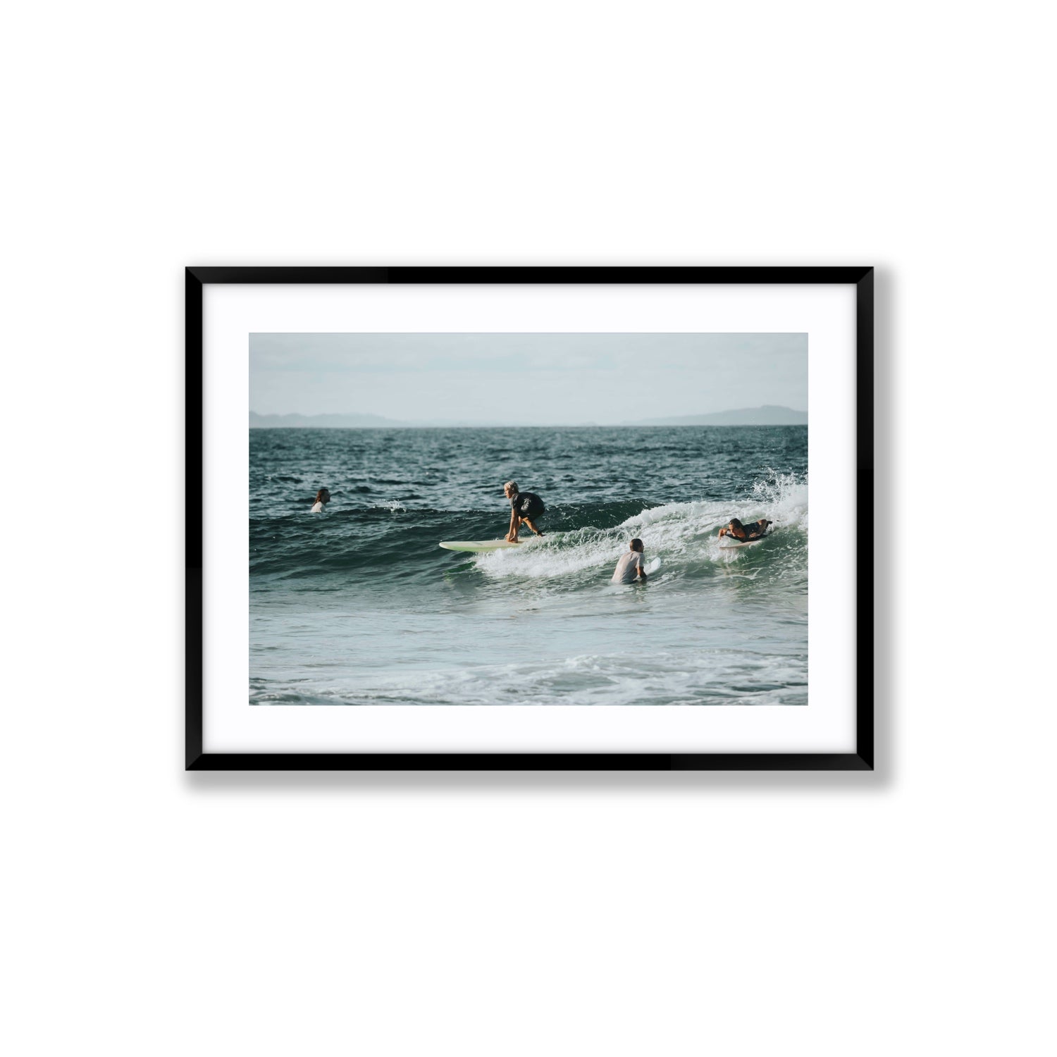 The Boys of Summer Byron Bay Surf coastal wall art Large fine art print in black frame with matboard