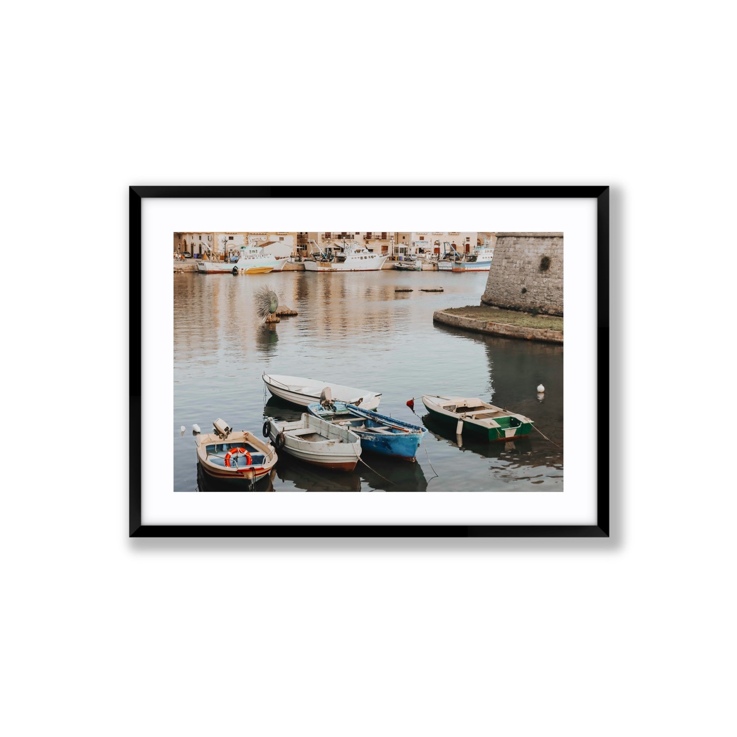 Cinque Barche Puglia Gallipoli Italian art print Large fine art print in black frame with matboard
