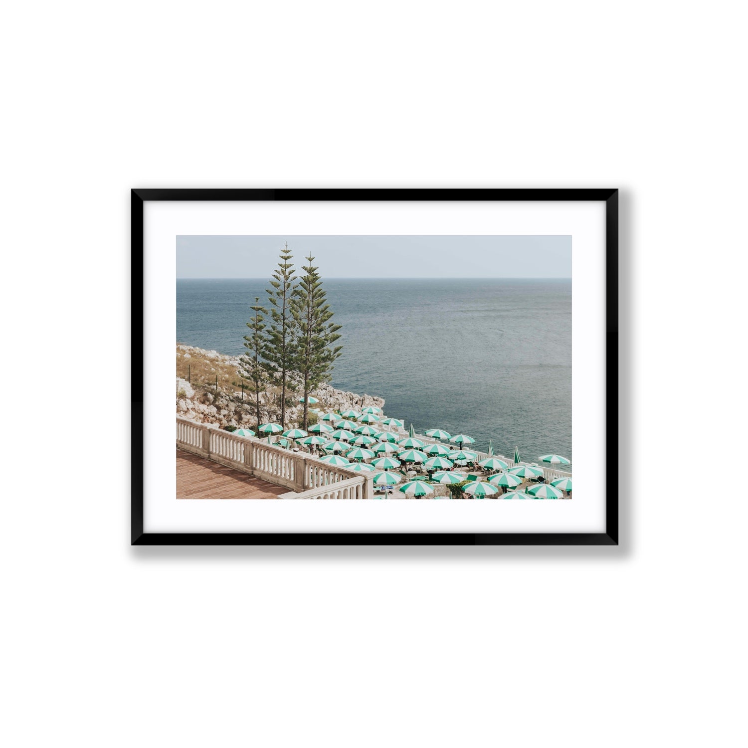 Azure Horizon Puglia beach coastal wall art Large fine art print in black frame with matboard