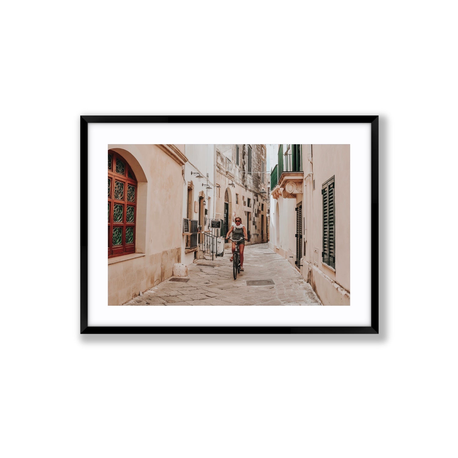 La Donna In Bicicletta Puglia Wall Italian fine art print Large fine art print in black frame with matboard