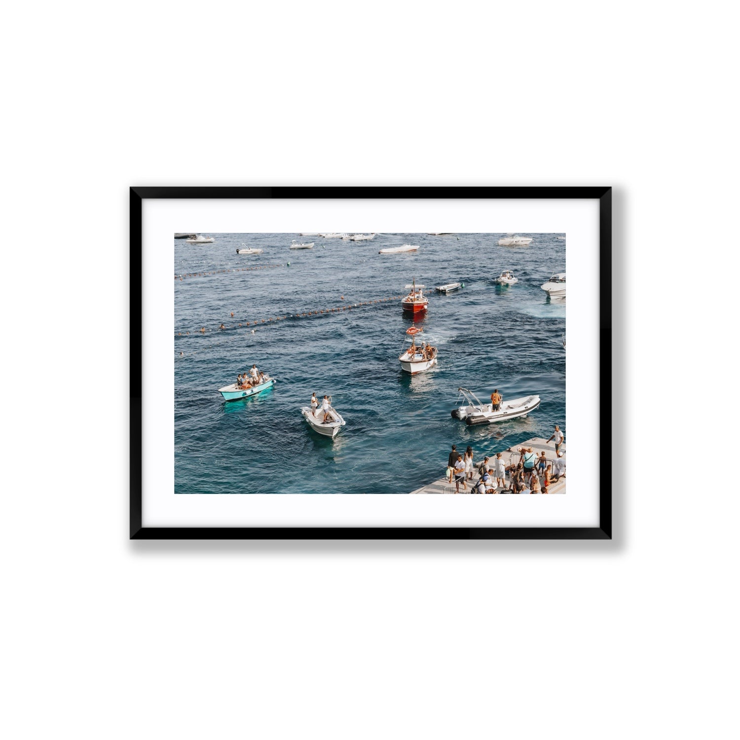 Nautical Parade Positano wall art Large fine art print in black frame with matboard