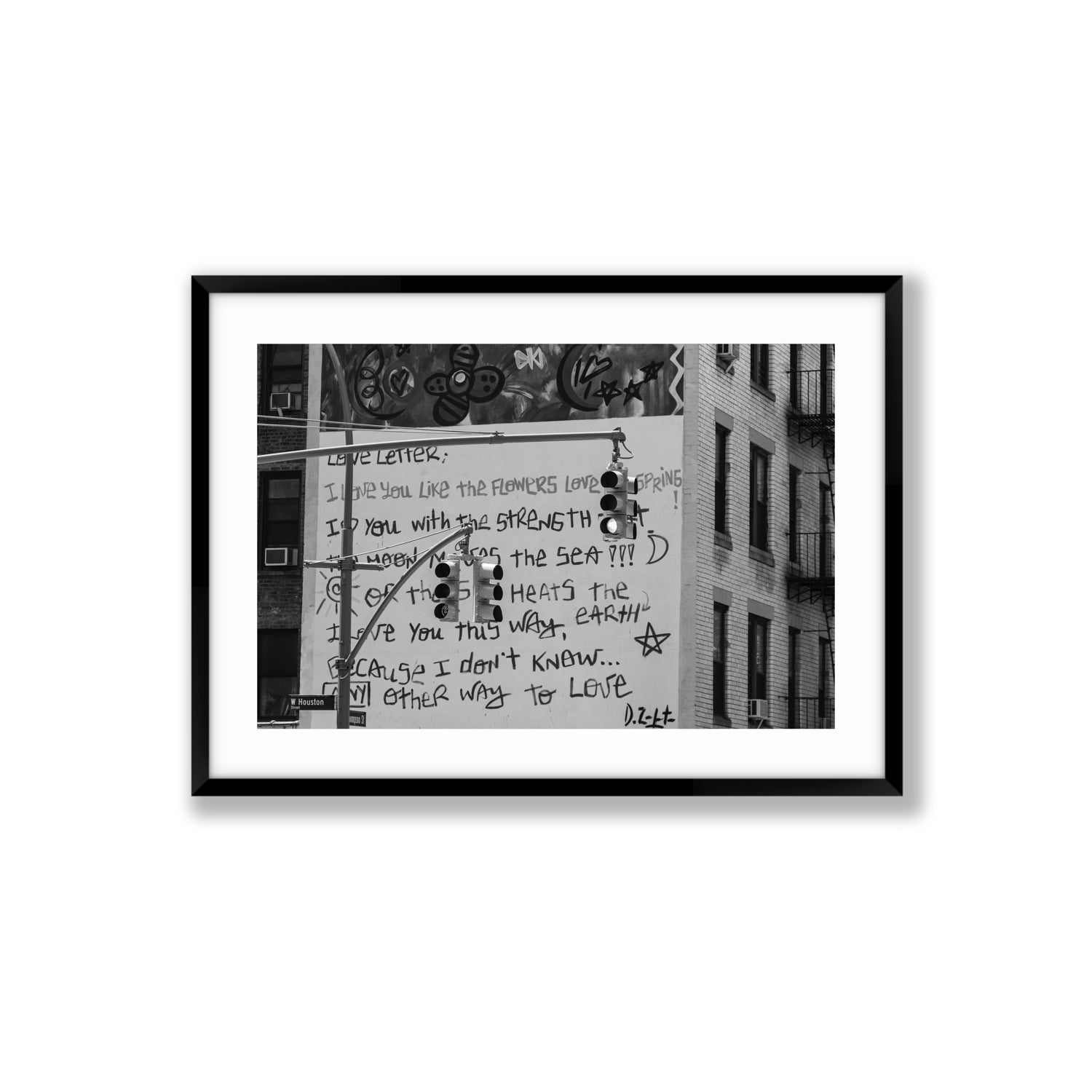 Love Letter New York NYC Black & White wall art Large fine art print in black frame with matboard