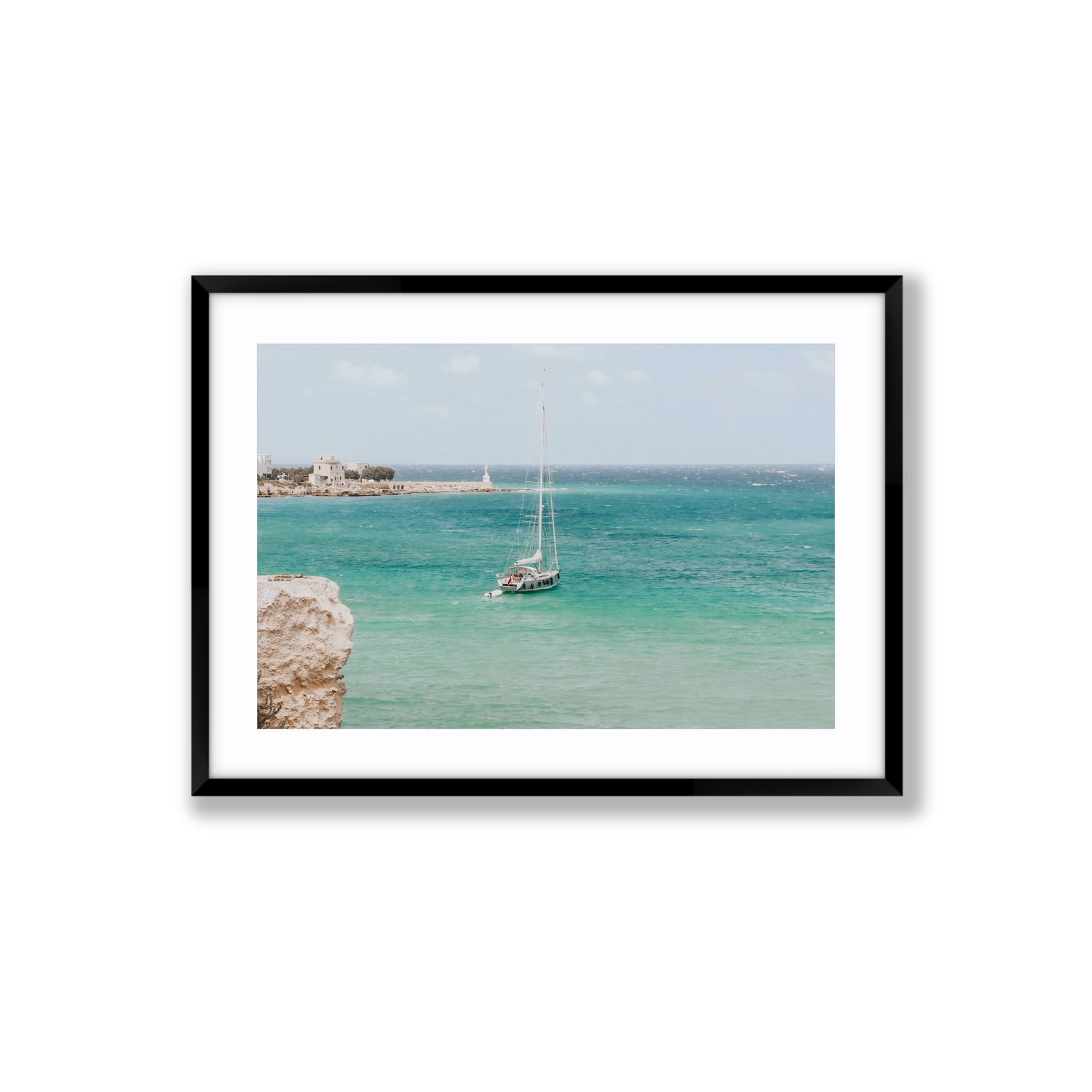 Adriatic Escape Puglia Italian coastal decor wall art Large fine art print in black frame with matboard