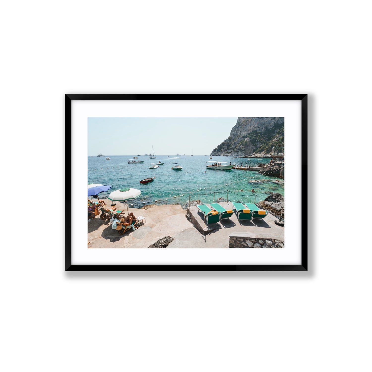 Save Me A Seat Capri Mediterranean wall art Large fine art print in black frame with matboard
