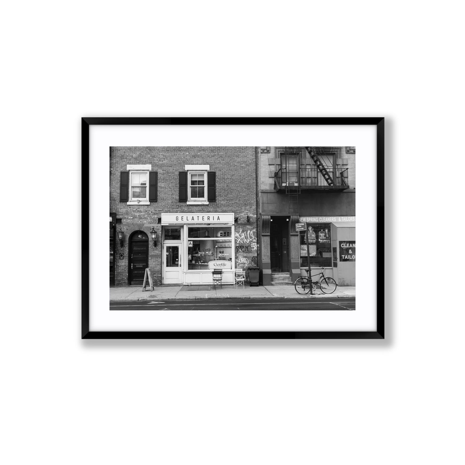 West Village Dolcezza New York NYC Black & White wall art Large fine art print in black frame with matboard