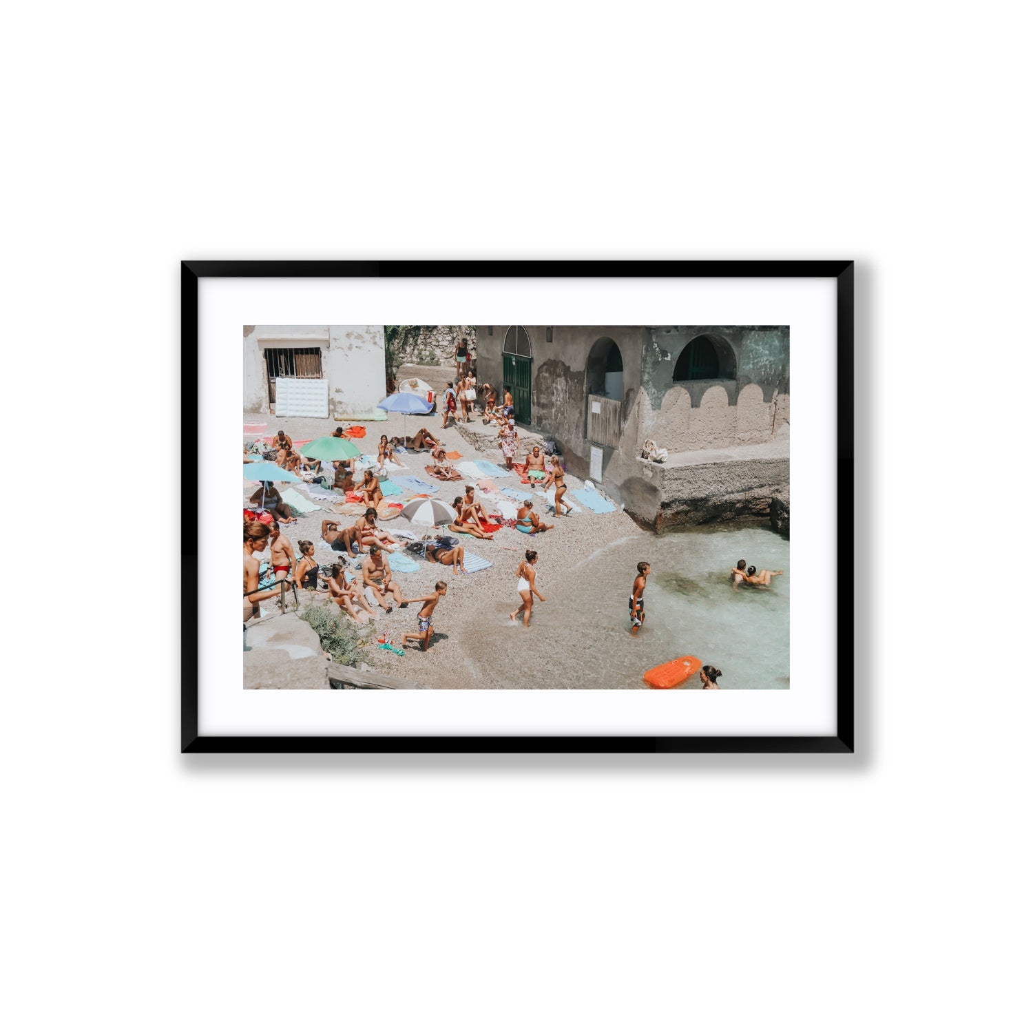 Heatwave Capri beach coastal wall art Large fine art print in black frame with matboard