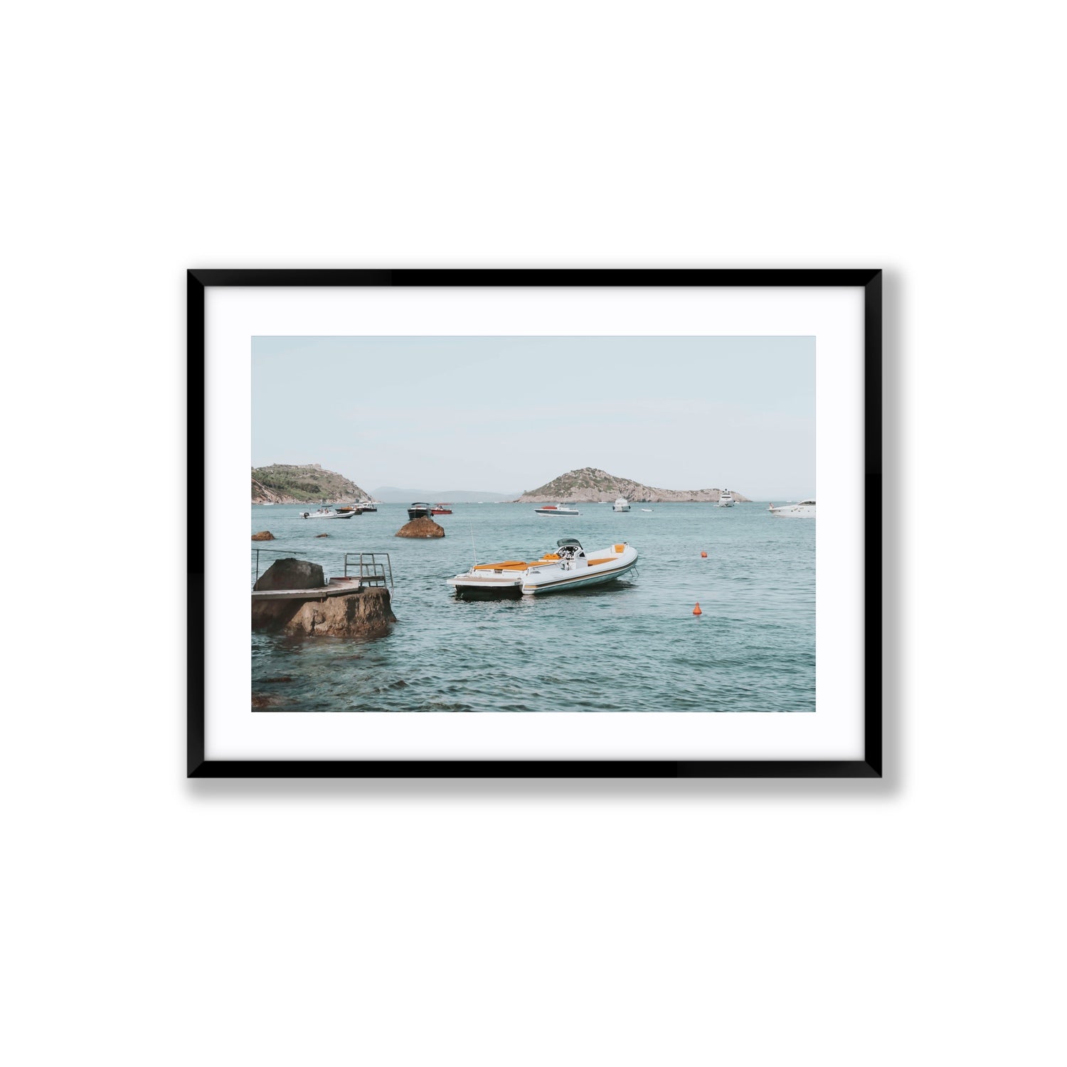 The Azure Sea Tuscany coastal Italian wall art Large fine art print in black frame with matboard