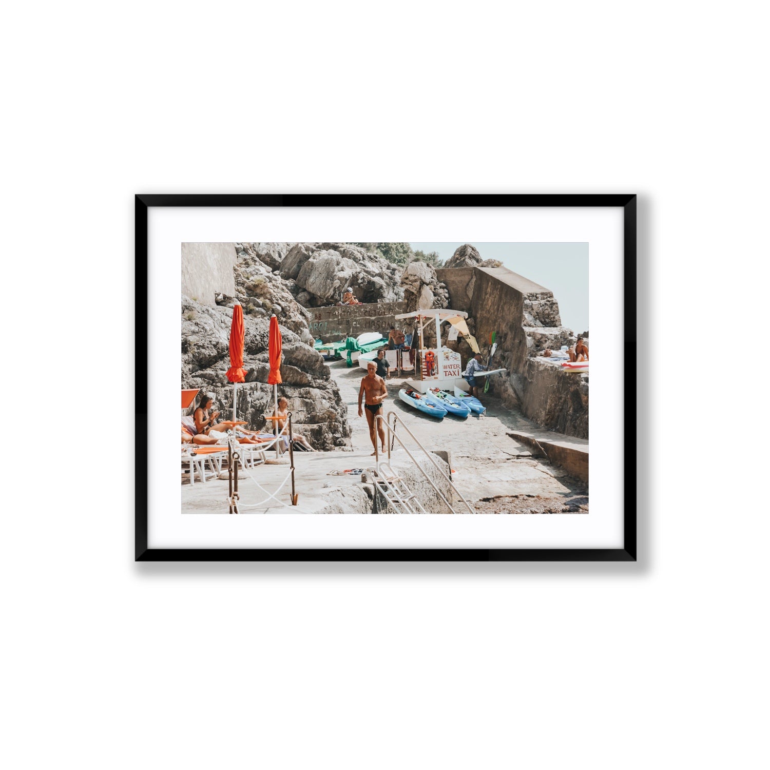 The Local Praiano Amalfi Coast Mediterranean wall art Large fine art print in black frame with matboard
