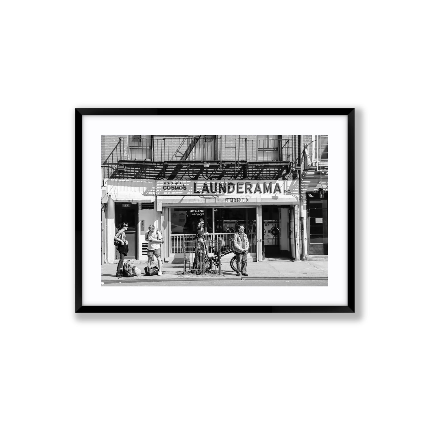 Launderama New York NYC Black & White wall art Large fine art print in black frame with matboard