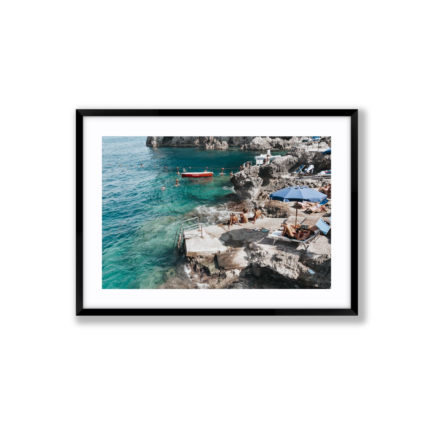 Serenity By The Sea Capri Mediterranean wall art Large fine art print in black frame with matboard