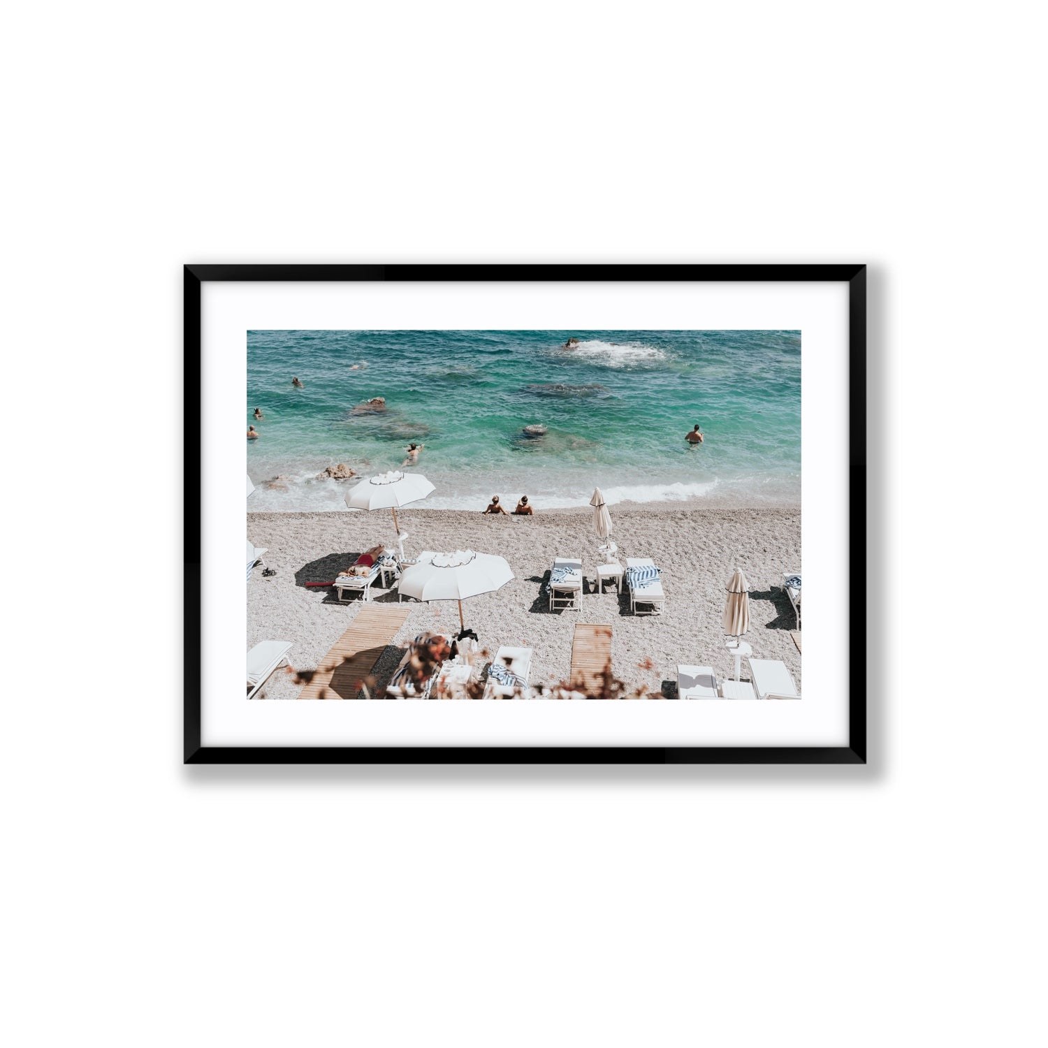 Amicizia Amalfi Italian beach wall art Large fine art print in black frame with matboard