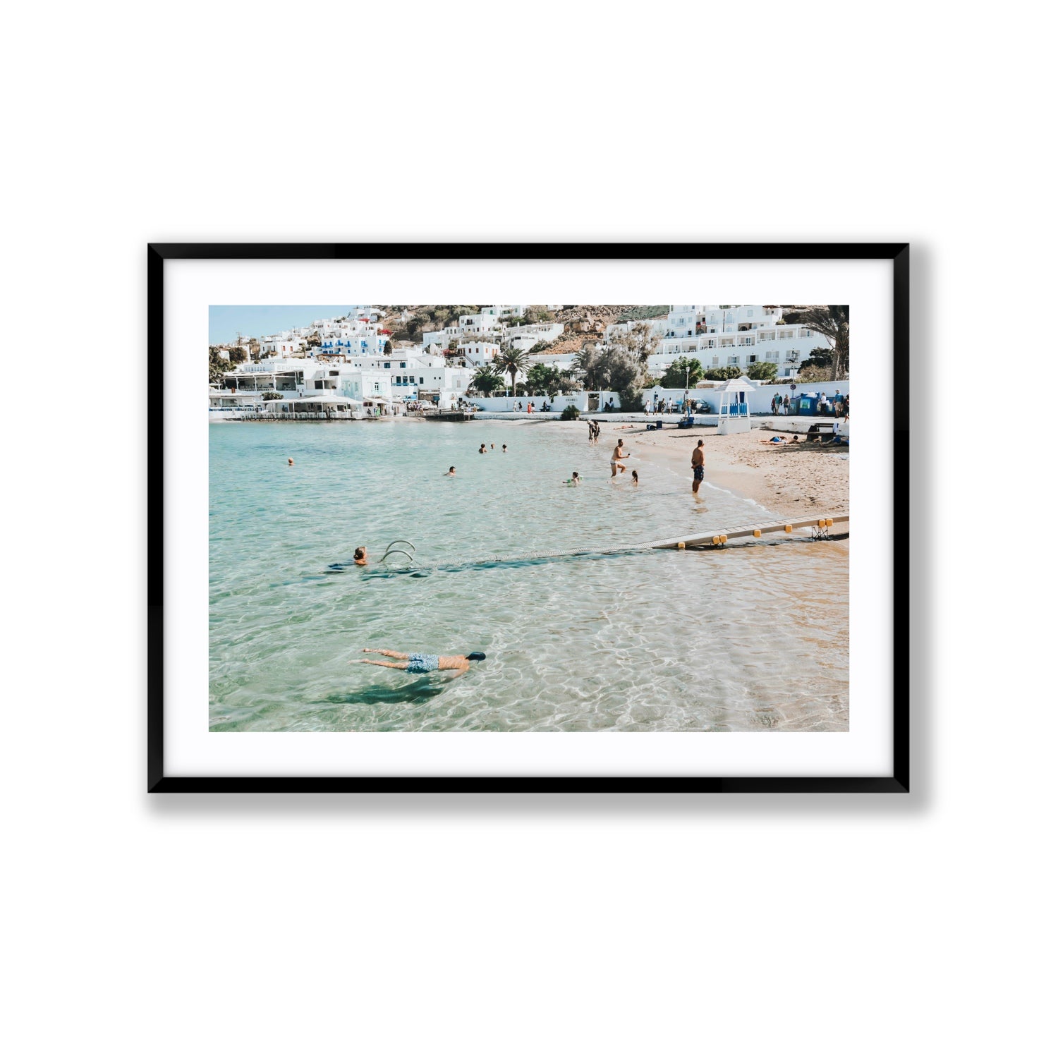 Bathe Yourself In Beauty Mykonos Greek island wall art Extra Large fine art print in black frame with matboard