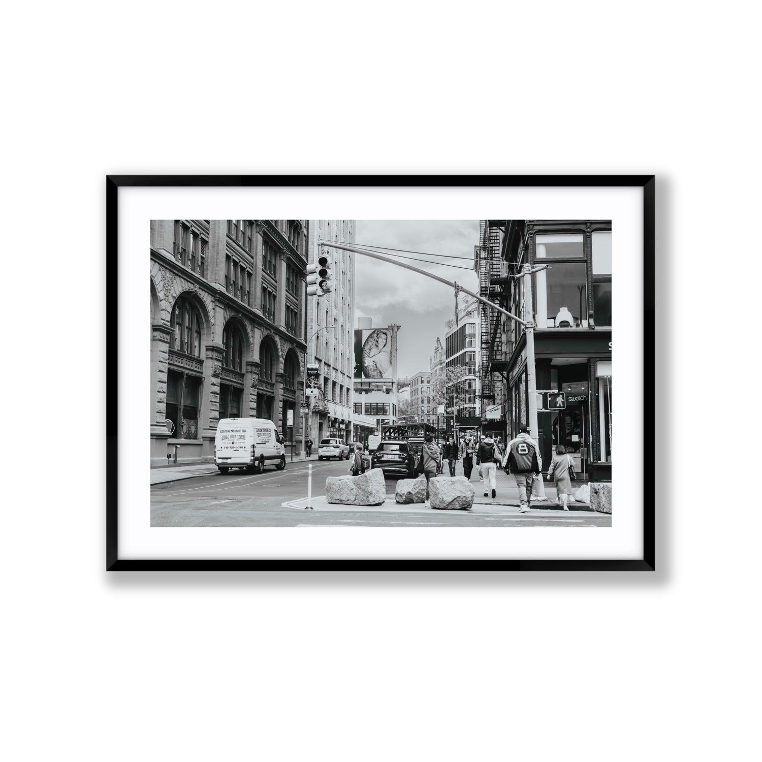 Inkwell Metropolis New York NYC Black & White wall art Extra Large fine art print in black frame with matboard