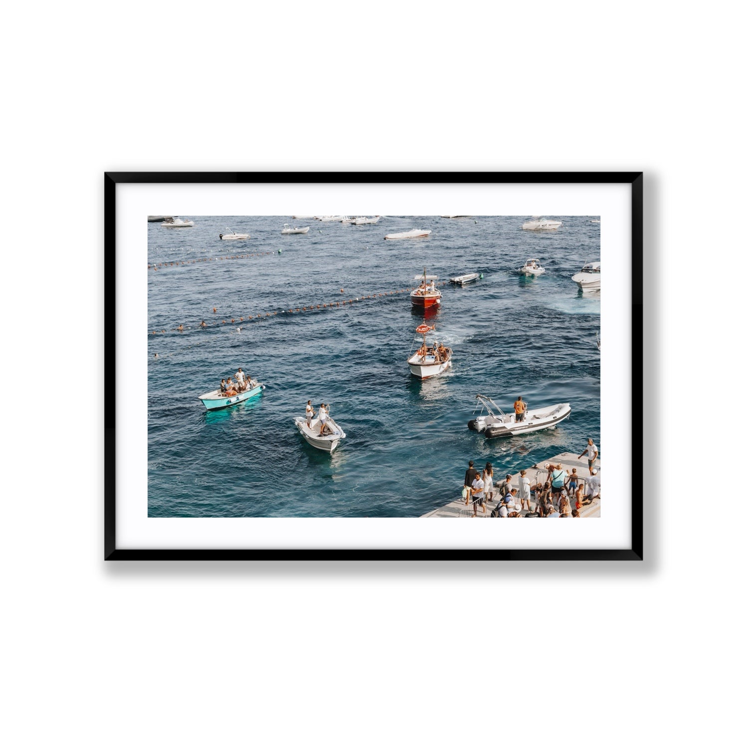 Nautical Parade Positano wall art Extra Large fine art print in black frame with matboard
