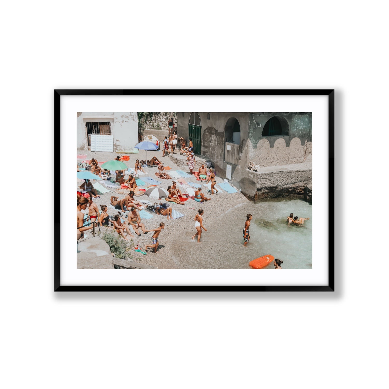 Heatwave Capri beach coastal wall art Extra Large fine art print in black frame with matboard
