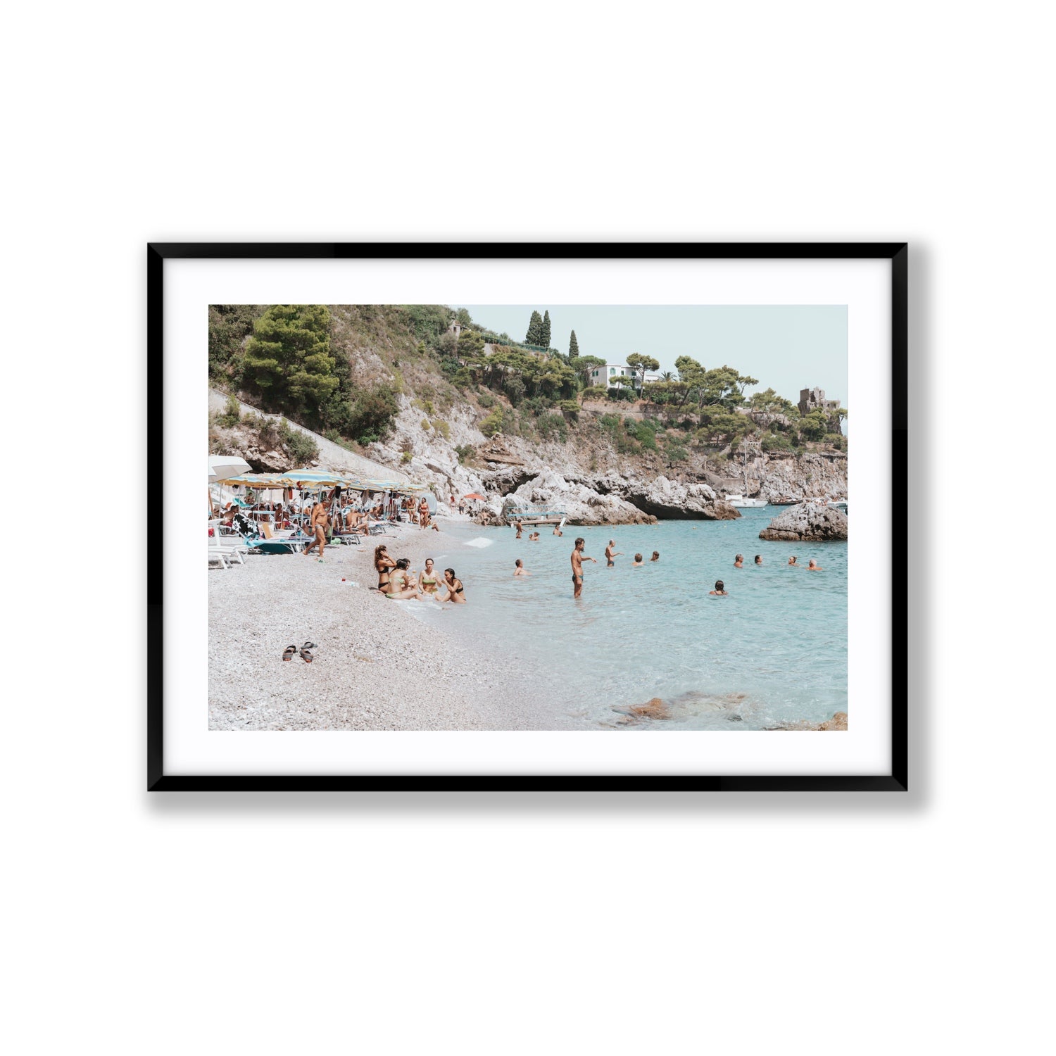 La Vacanza Amalfi Mediterranean wall art Extra Large fine art print in black frame with matboard