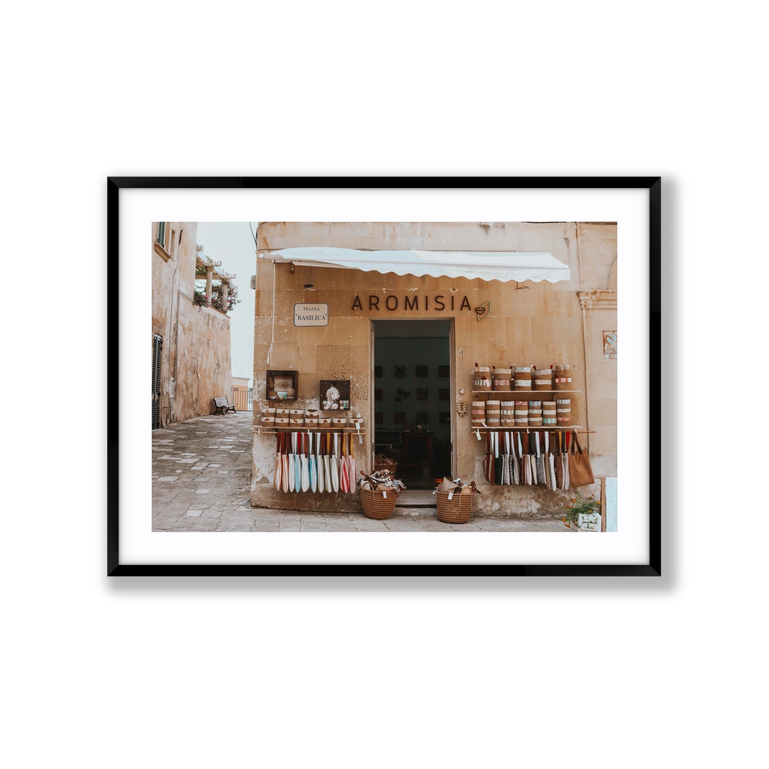 Aromisia Puglia Otranto Italian wall art Extra Large fine art print in black frame with matboard