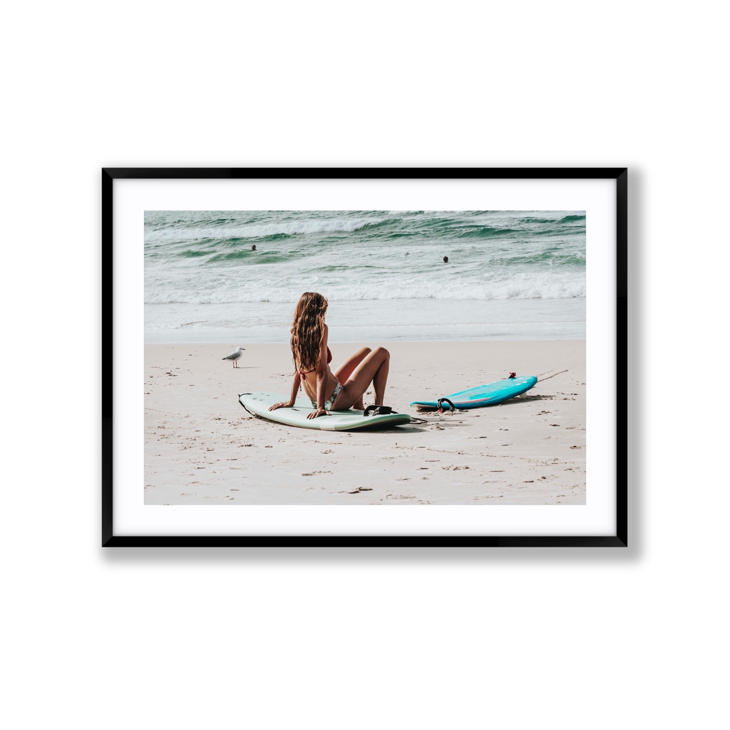 Ciao Bella Byron Bay Surf coastal wall art Extra Large fine art print in black frame with matboard