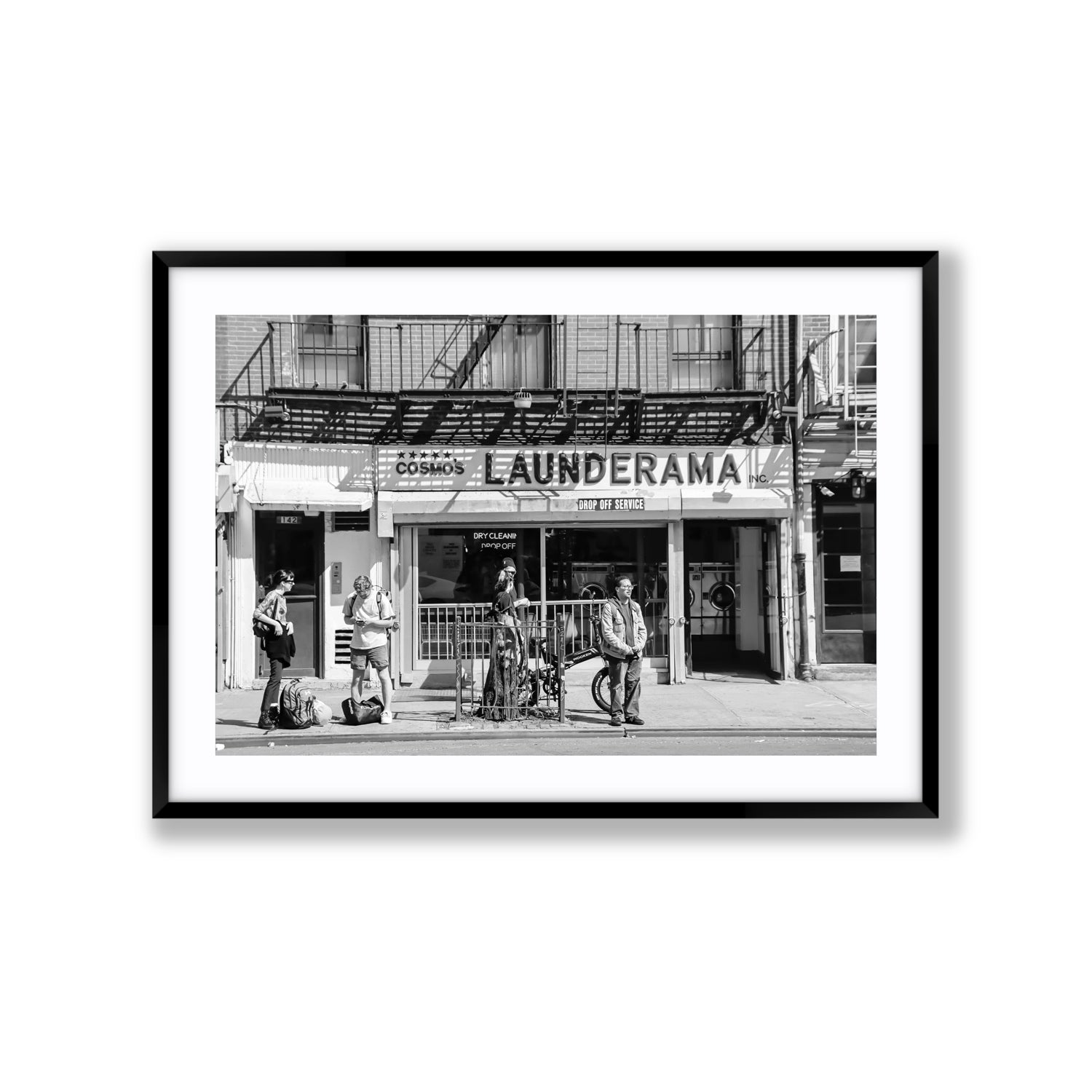 Launderama New York NYC Black & White wall art Extra Large fine art print in black frame with matboard