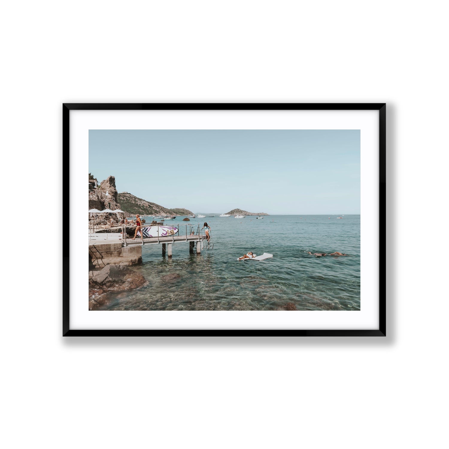 Retro Glamour Tuscany coastal Italian wall art Extra Large fine art print in black frame with matboard
