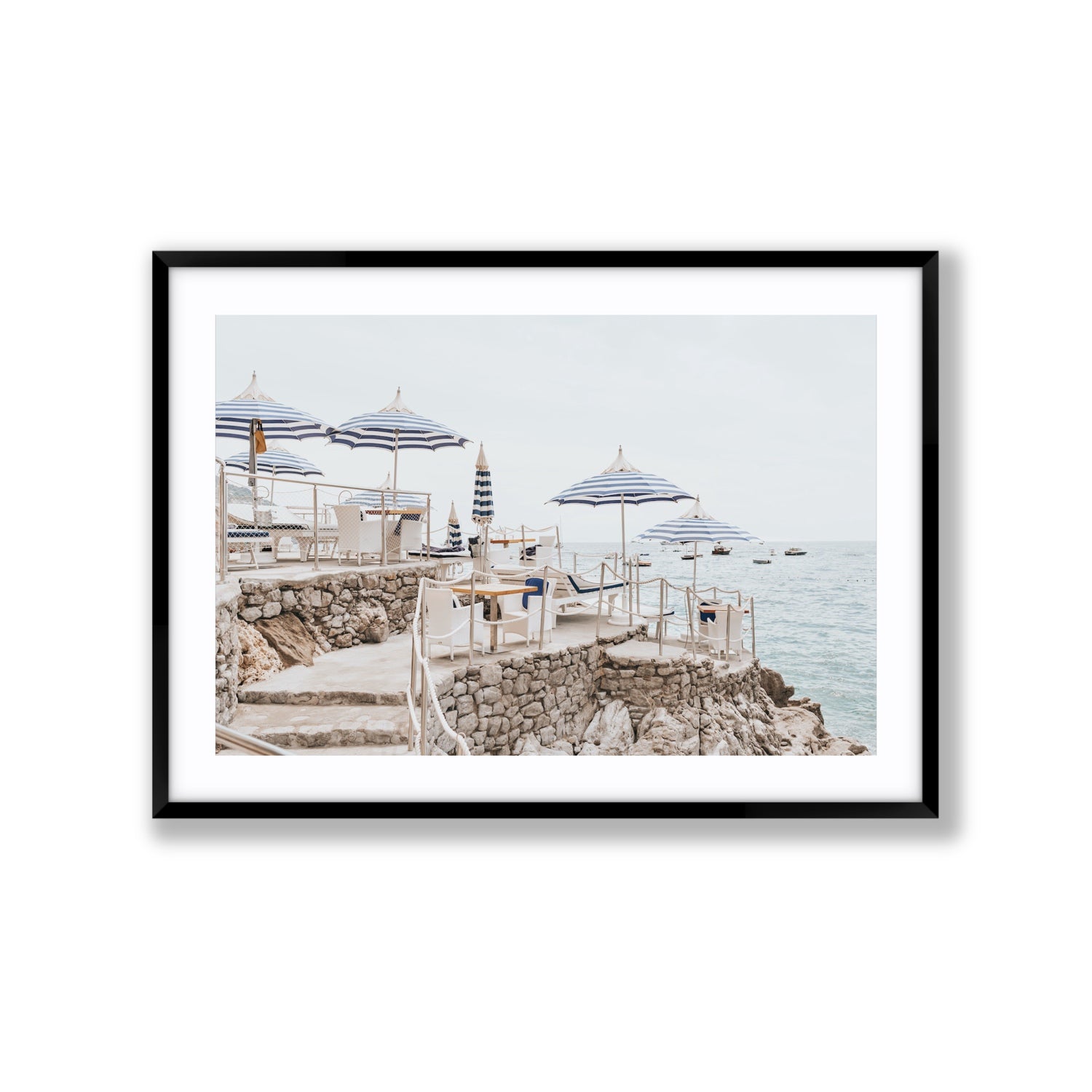 Ombrelloni fine art print, Positano, Italy, Extra Large, Black Frame · Matboard, Fine Art Print