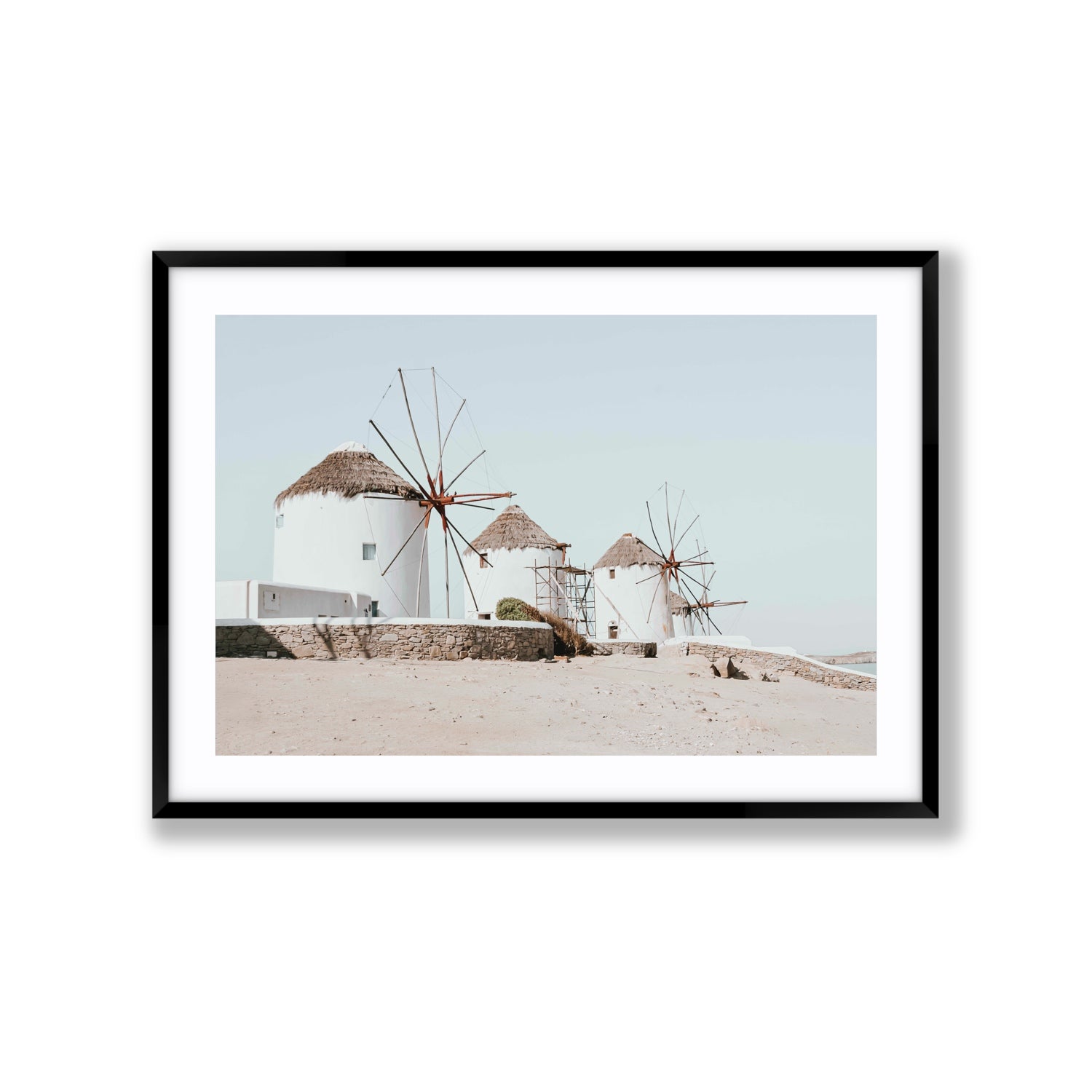 Rustic Icons Mykonos Greek island wall art Extra Large fine art print in black frame with matboard
