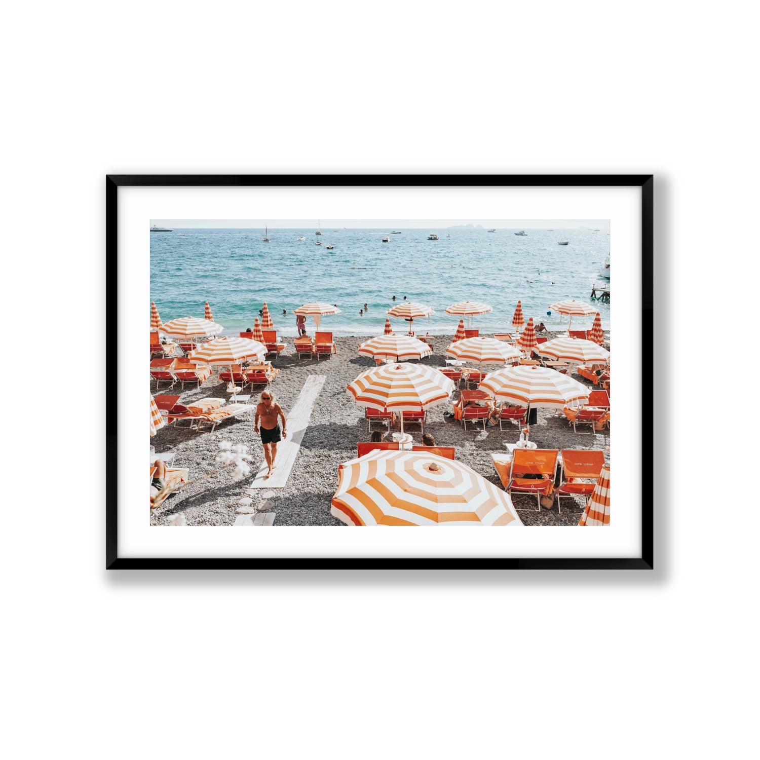 Shoreline Strut Positano wall art Extra Large fine art print in black frame with matboard