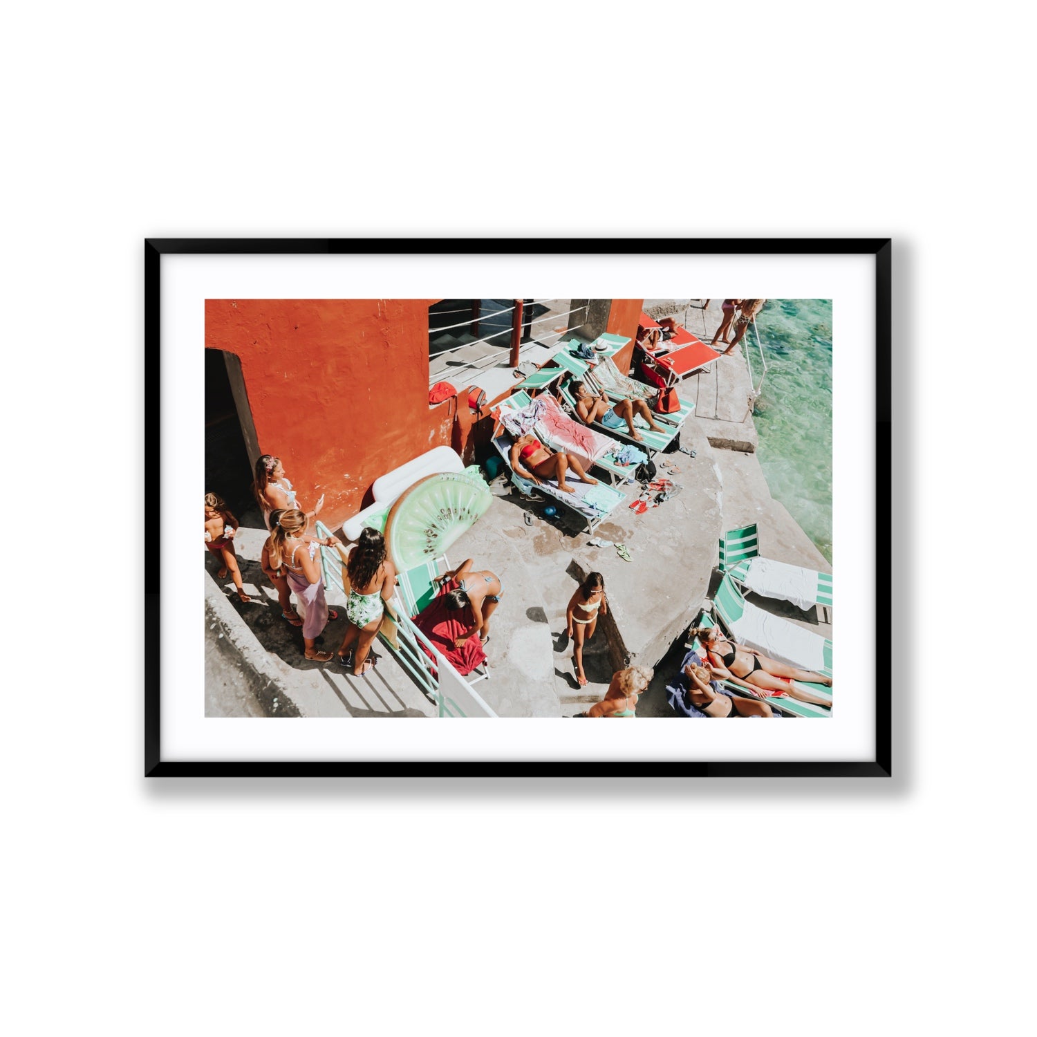 Italianita Capri beach Mediterranean wall art Extra Large fine art print in black frame with matboard