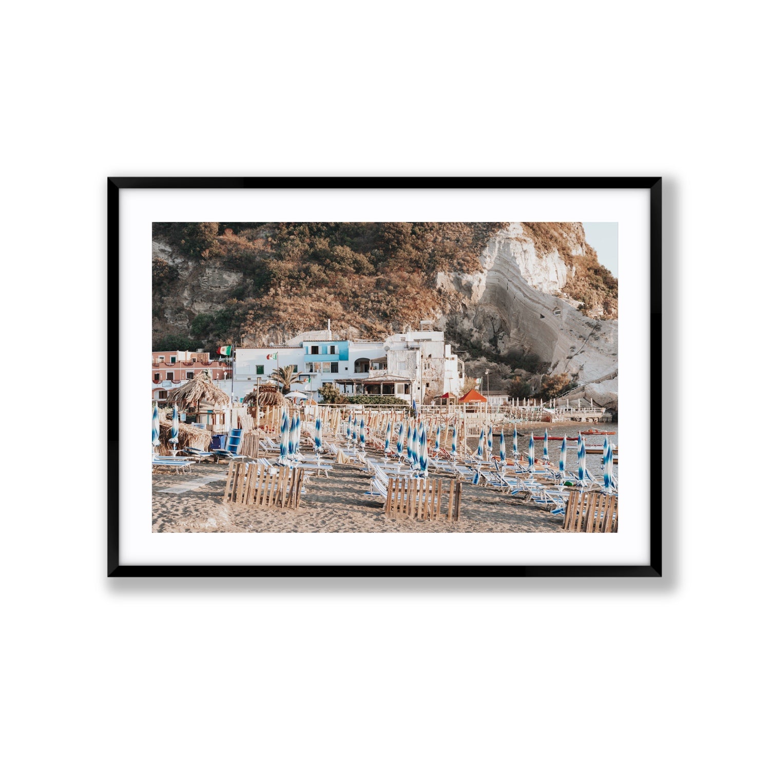 Sant' Angelo Ischia Italian coastal wall art Extra Large fine art print in black frame with matboard
