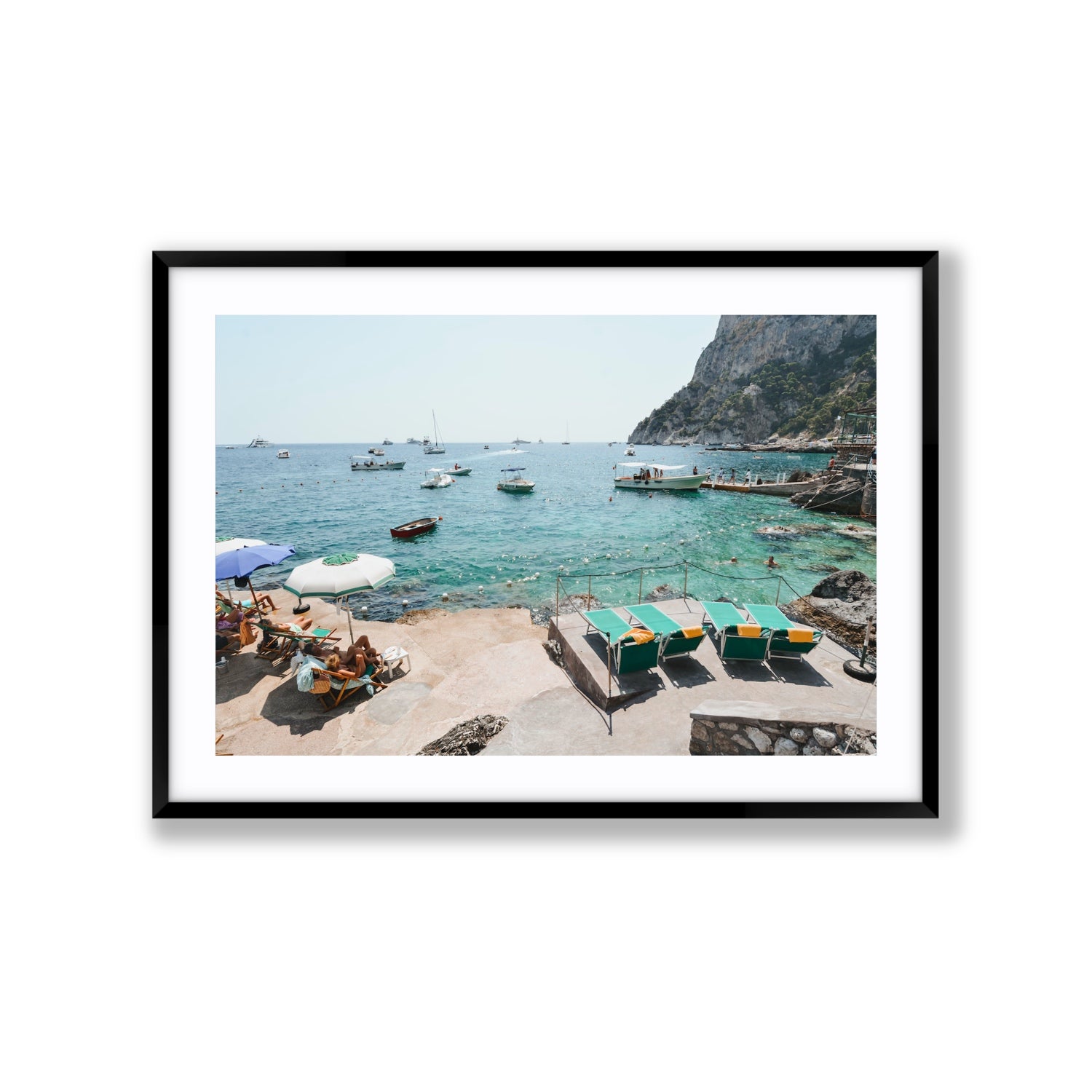 Save Me A Seat Capri Mediterranean wall art Extra Large fine art print in black frame with matboard