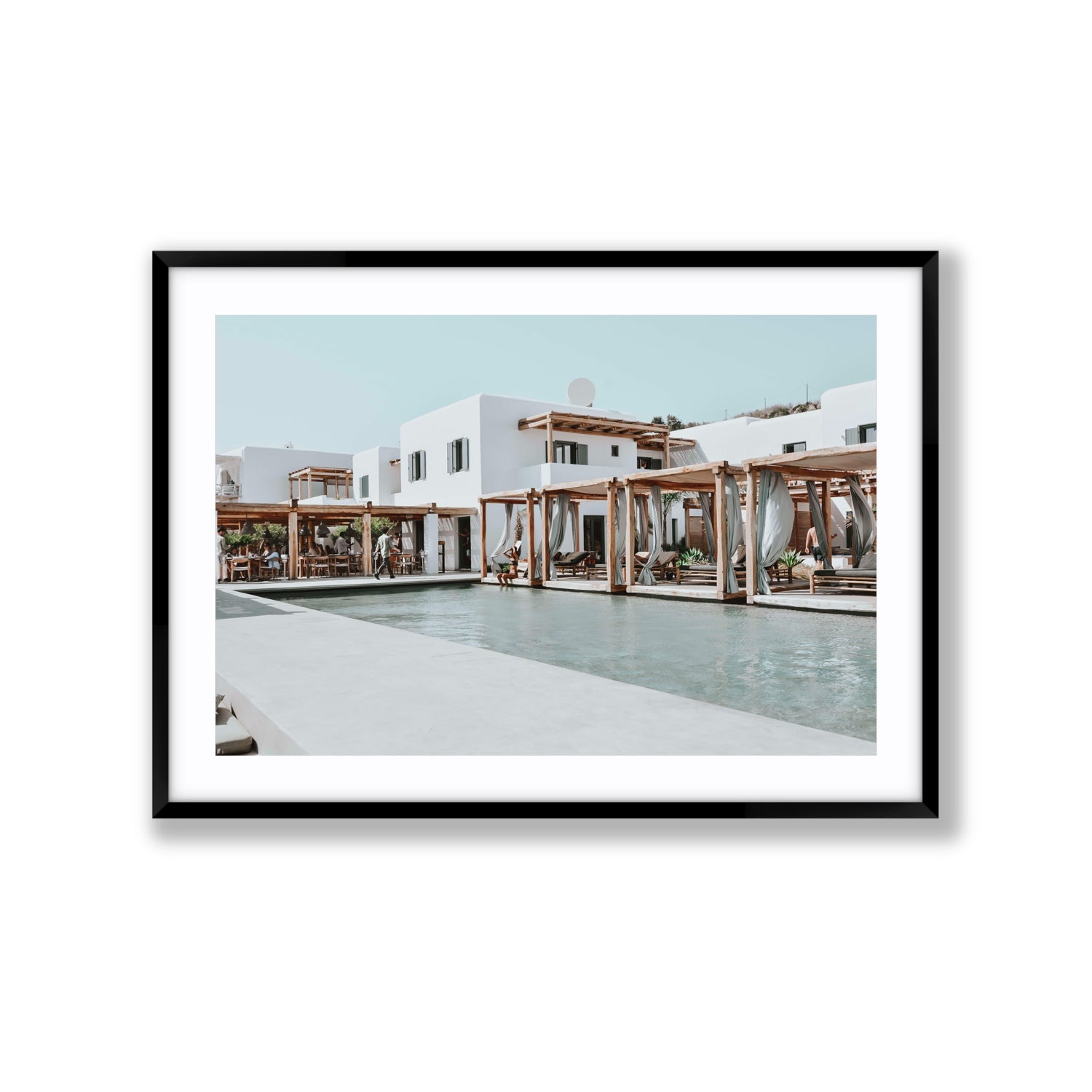 Polytelís Mykonos Greek island wall art Extra Large fine art print in black frame with matboard